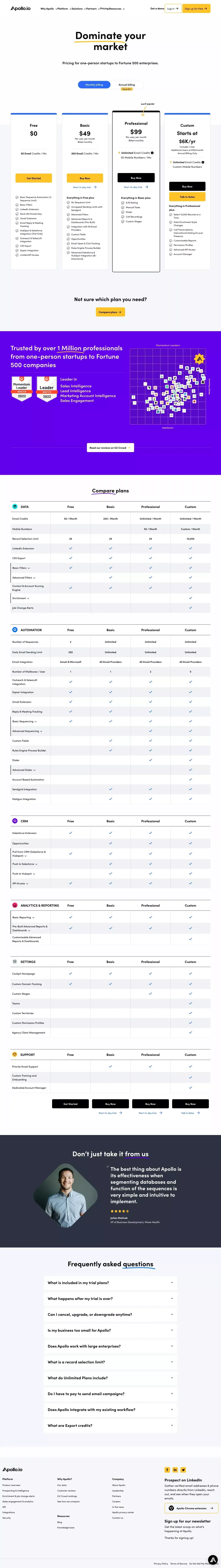 Pricing | Apollo - Pricing design