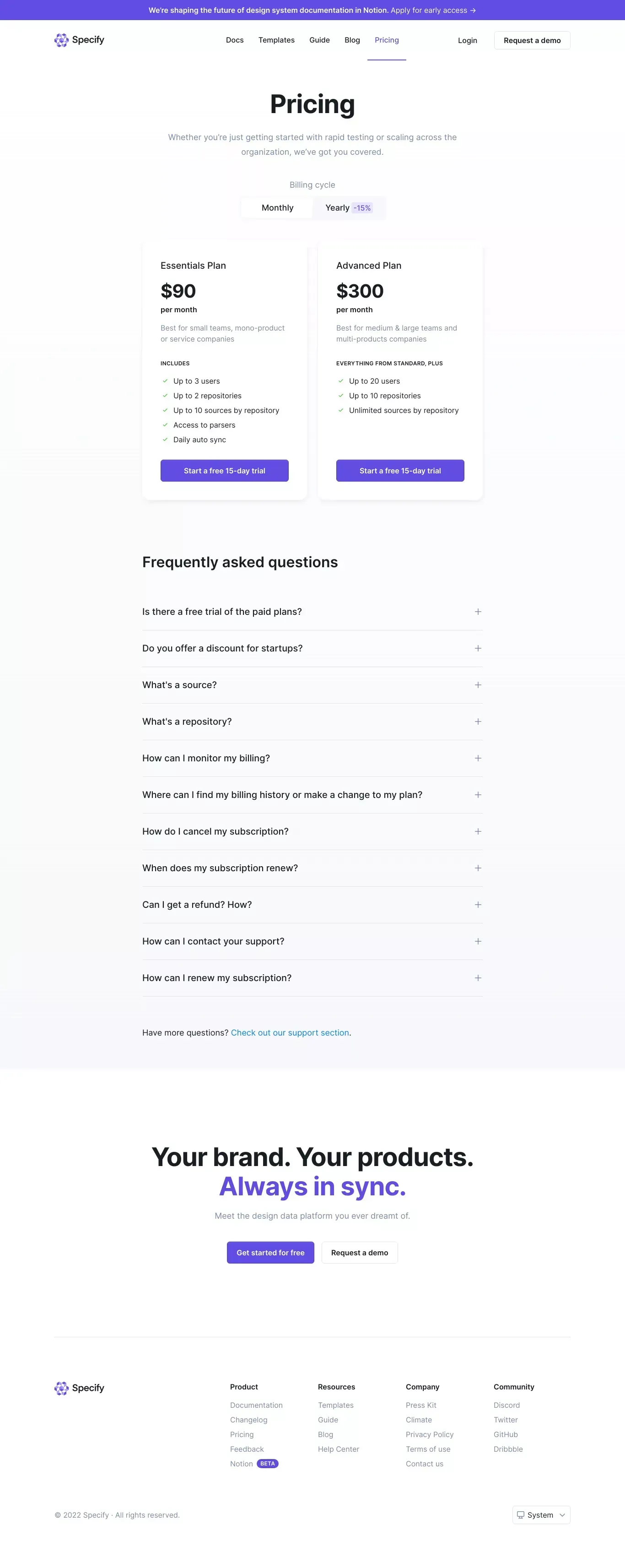 Specify | Pricing - Pricing design