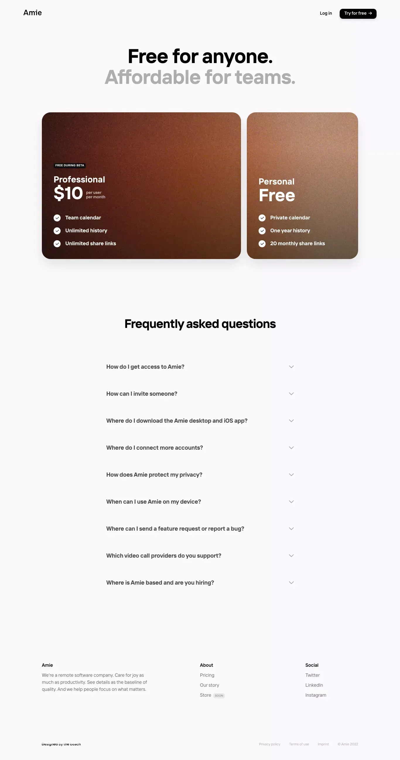 Amie - Joyful productivity - Pricing design