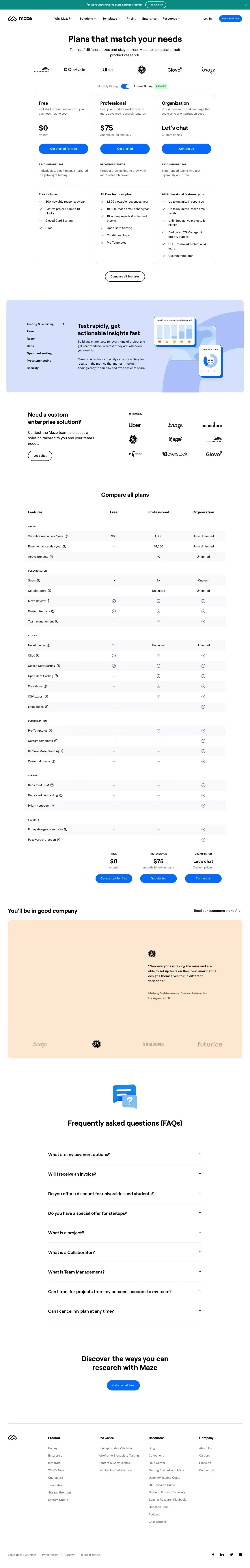 Flexible Pricing and Plans | Maze - Pricing design