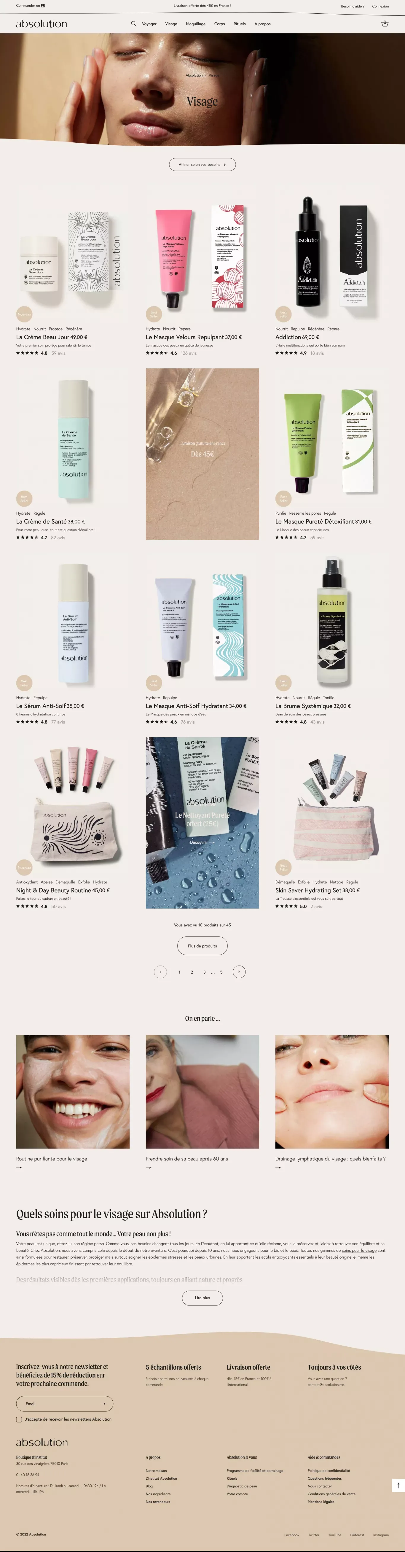 Soin du Visage - Produits et soins cosmétiques bio - Product listing design