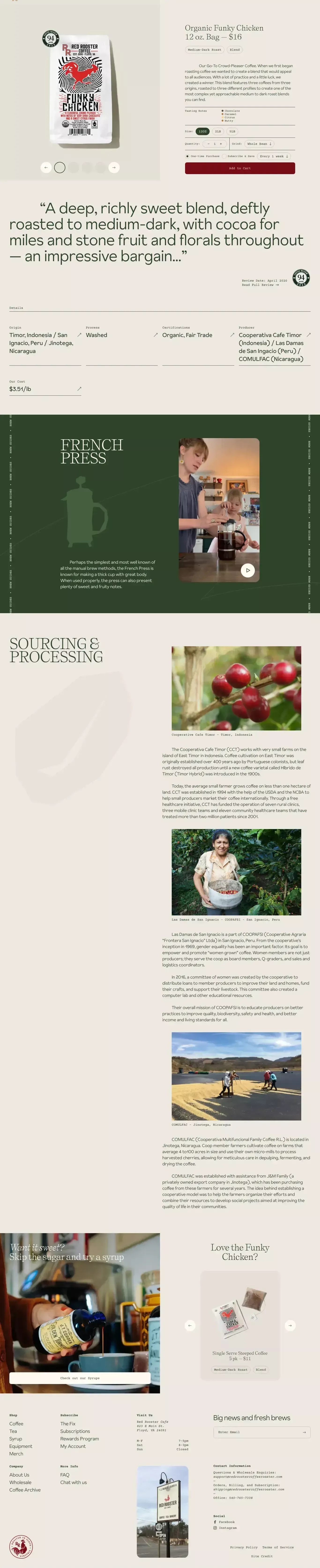 Organic Funky Chicken - Red Rooster Coffee - Product page design