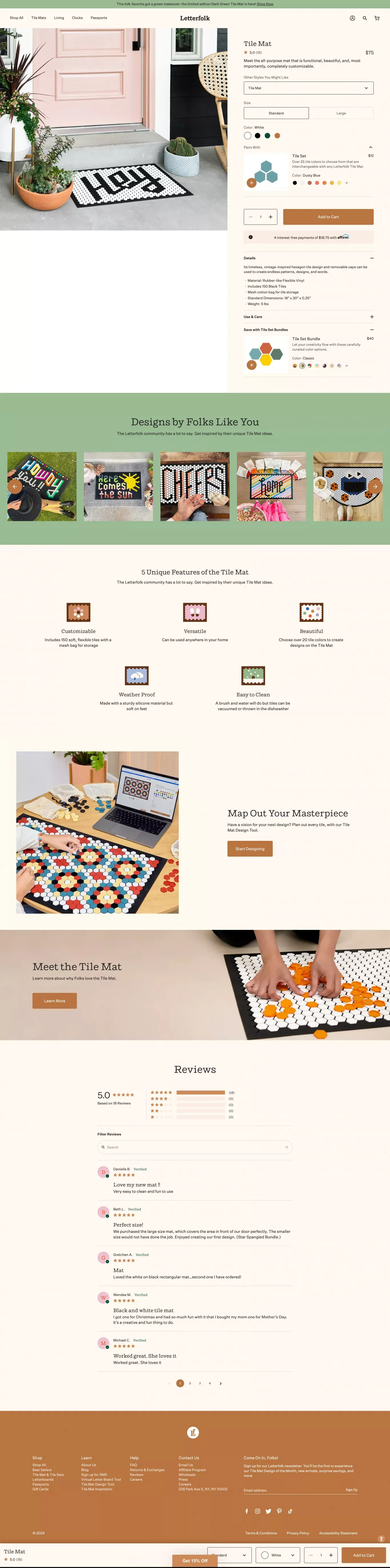 Letterfolk Tile Mat - Product page design