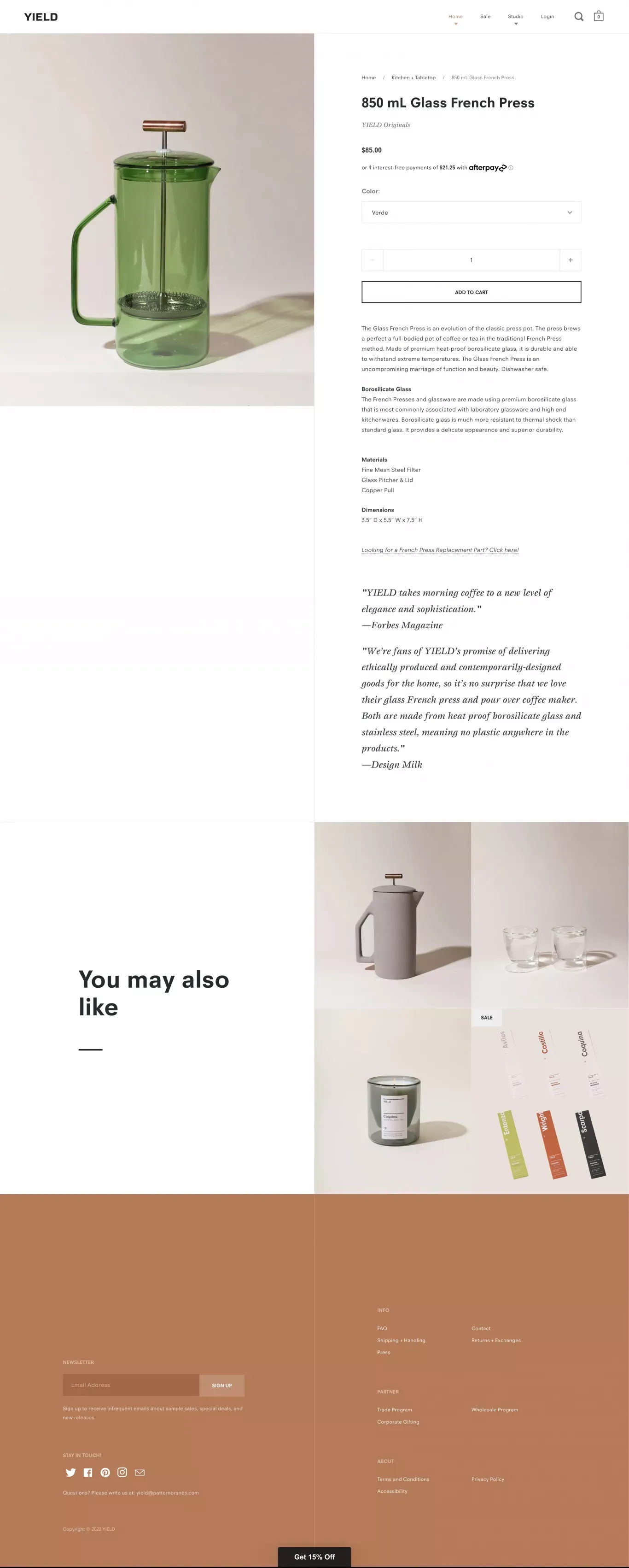 850 mL Glass French Press – YIELD - Product page design