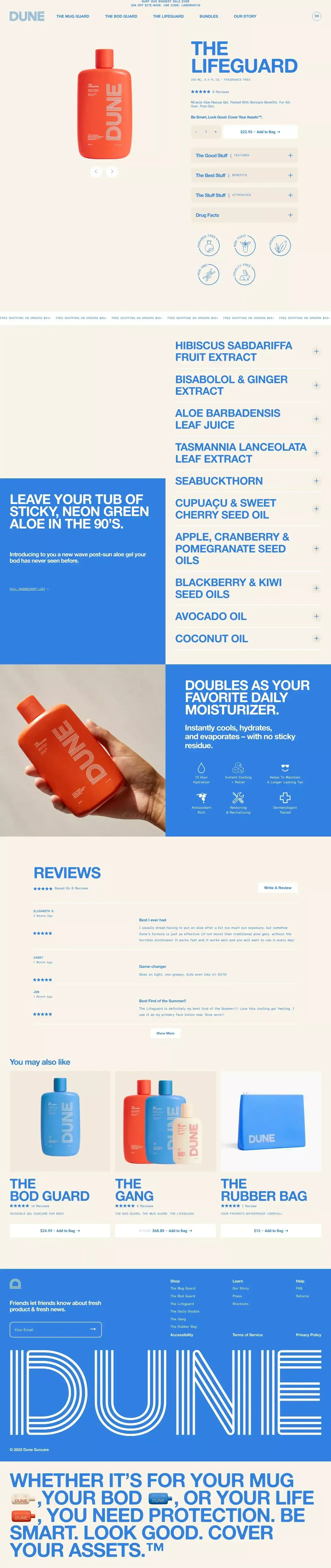 The Lifeguard – Dune Suncare - Product page design