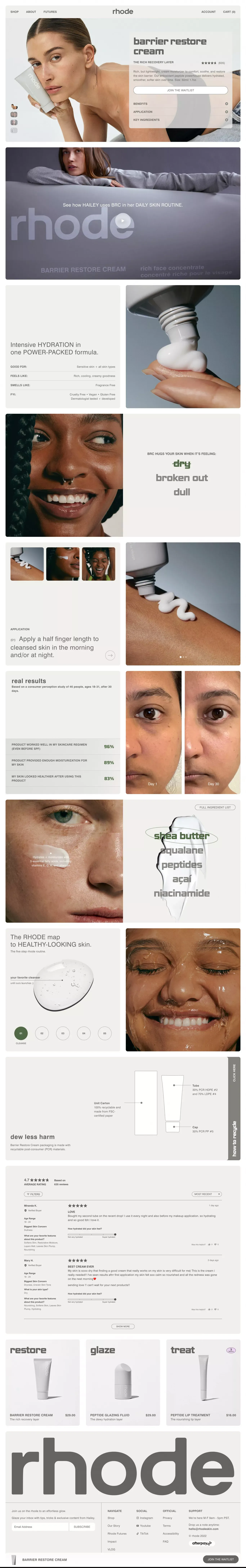 barrier restore cream | rhode skin - Product page design