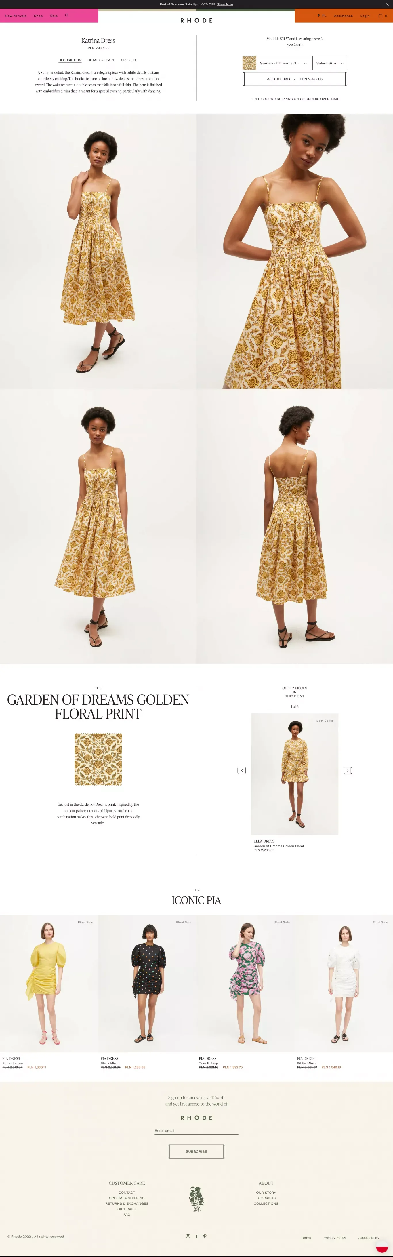 RHODE | Katrina Dress | Garden of Dream Golden Floral - Product page design