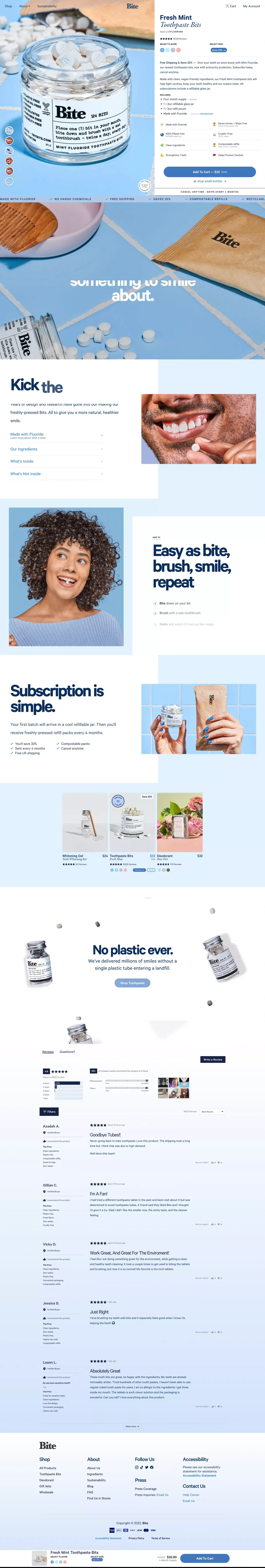 Bite Toothpaste Bits - Zero Waste Toothpaste Tablets and More - Product page design
