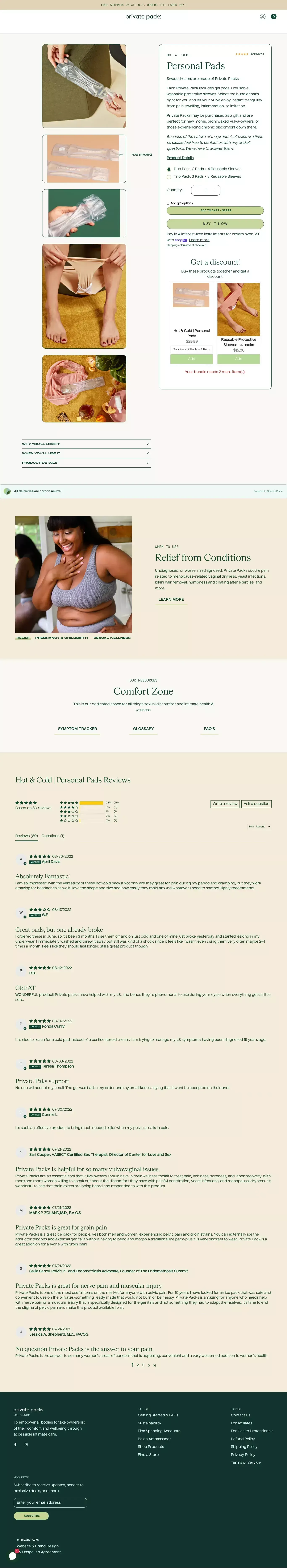 Shop Hot & Cold Vulva Personal Pads | Private Packs - Product page design