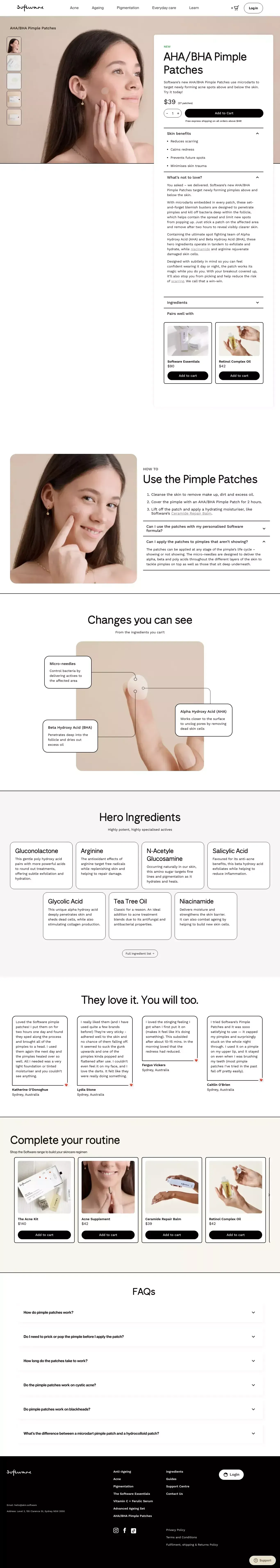 AHA/BHA Microdart Pimple Patch | Software - Product page design
