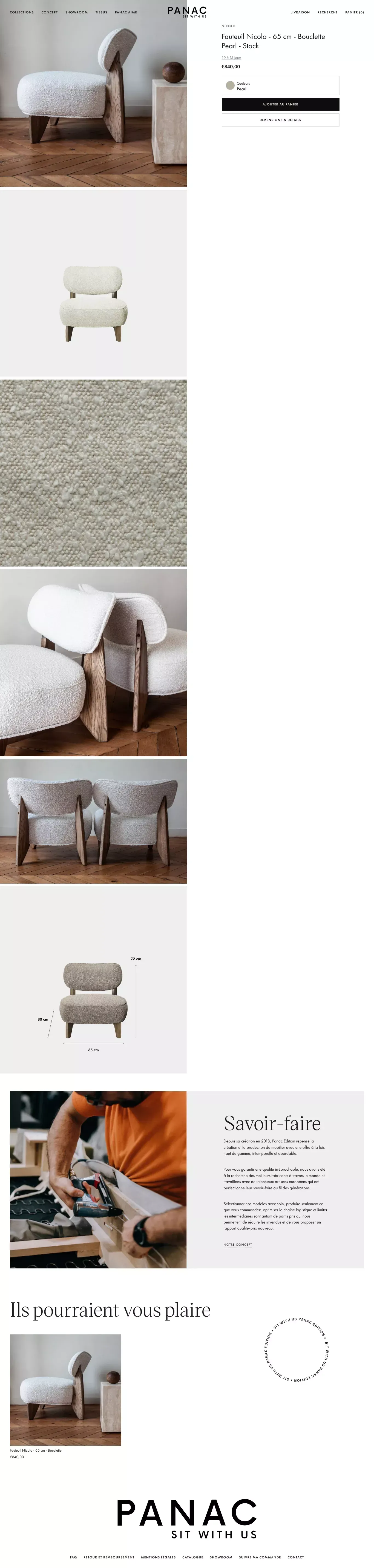 Fauteuil Nicolo - 65 cm - Bouclette Pearl – panac-edition.fr - Product page design