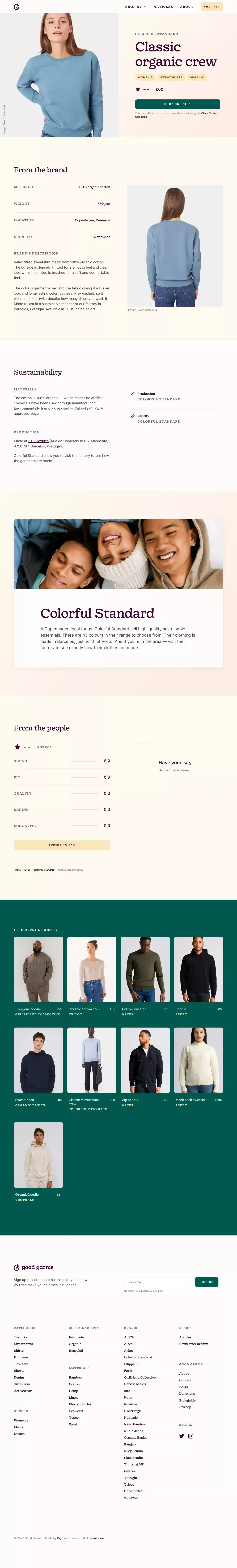 Colorful Standard: Classic organic crew  · Sustainability review - Product page design