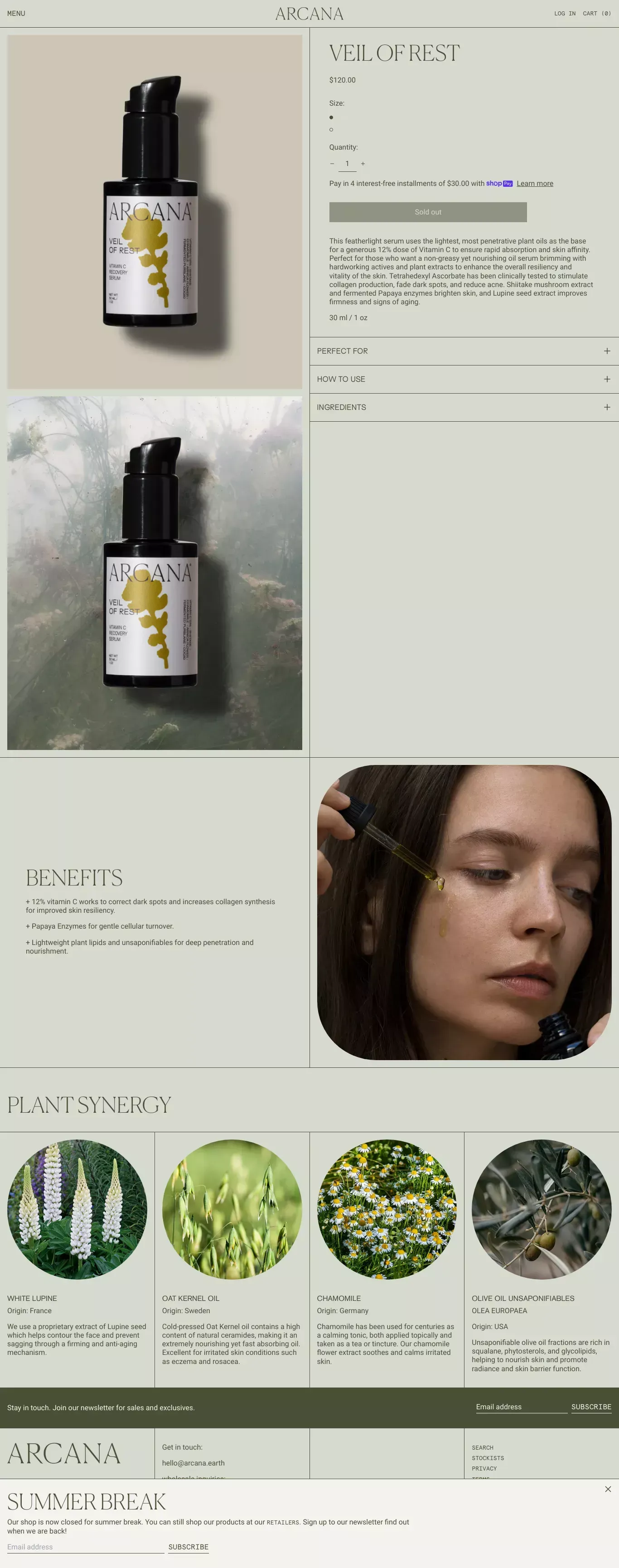Veil of Rest– arcana-earth - Product page design