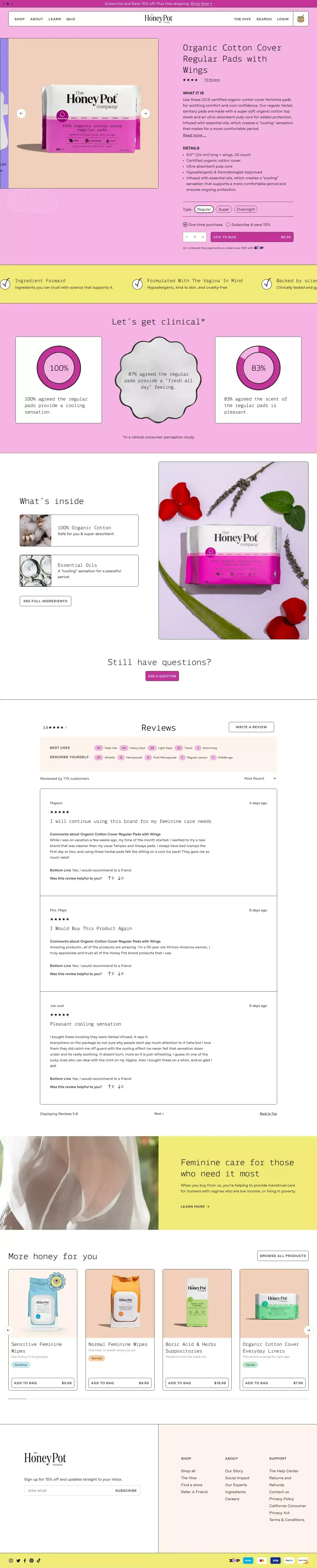 Regular Pads with Wings | Herbal Sanitary Pads– The Honey Pot - Feminine Care - Product page design