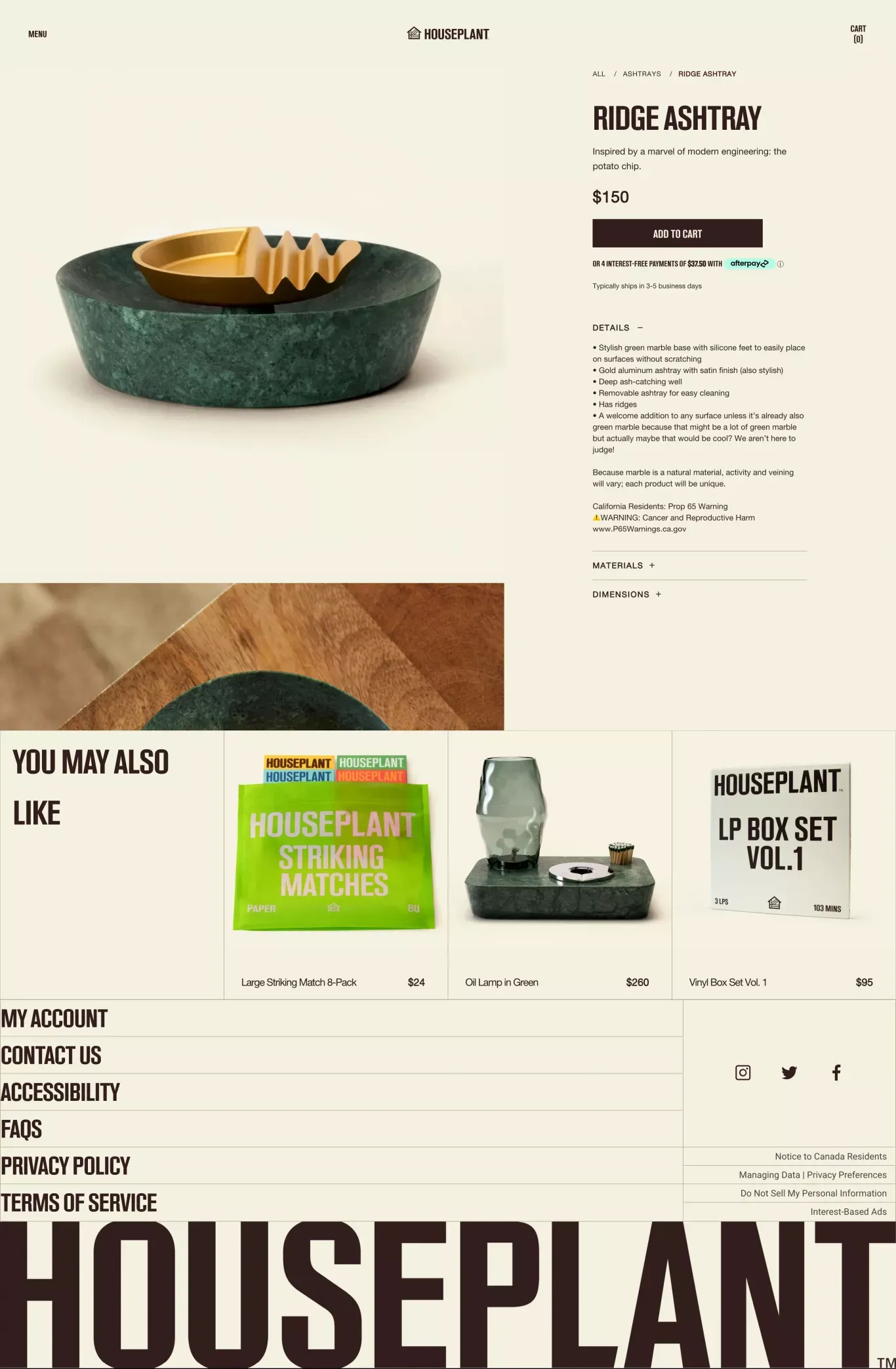 Ridge Ashtray – Houseplant - Product page design