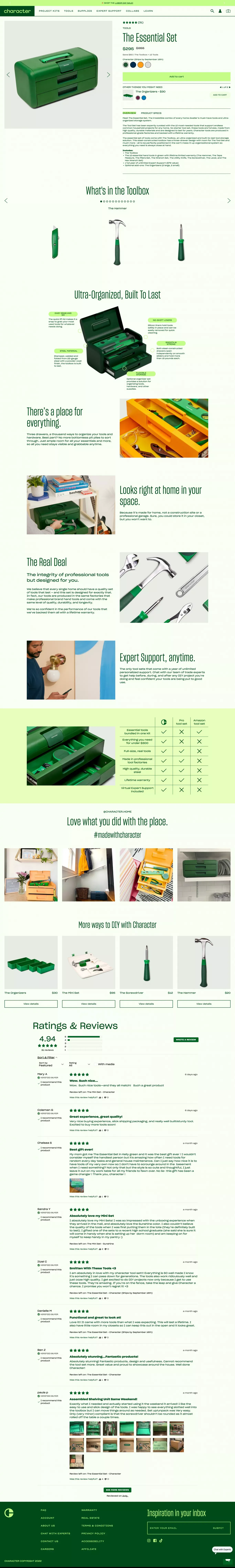 The Essential Set – Character - Product page design