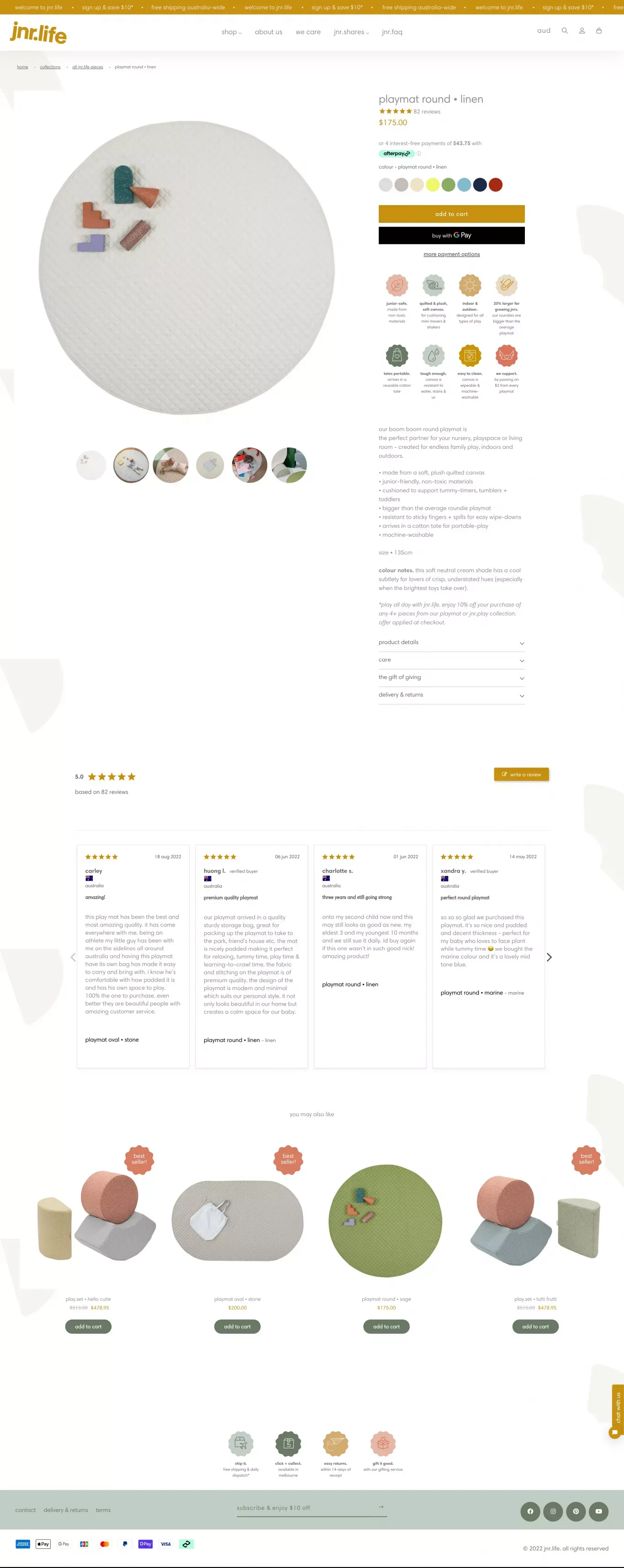 jnr.life round playmat • linen • quilted | jnr.life - Product page design