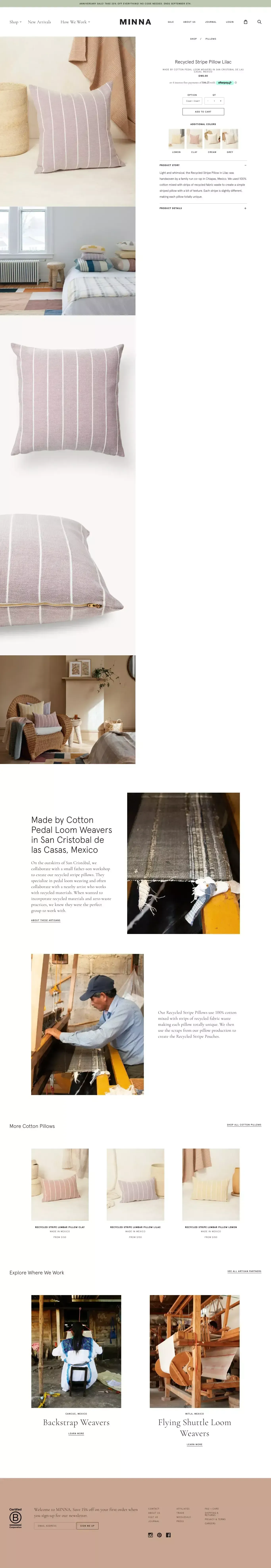Recycled Stripe Pillow   Lilac | Pillows | MINNA - Product page design