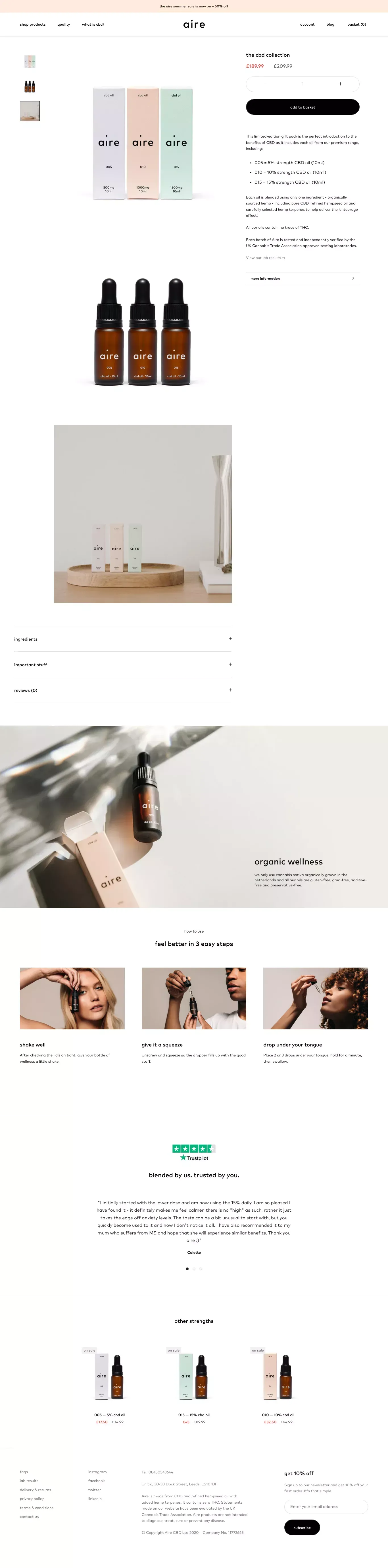 CBD Oil Bundle â 5% 10% and 15% CBD Oils â Aire CBD - Product page design