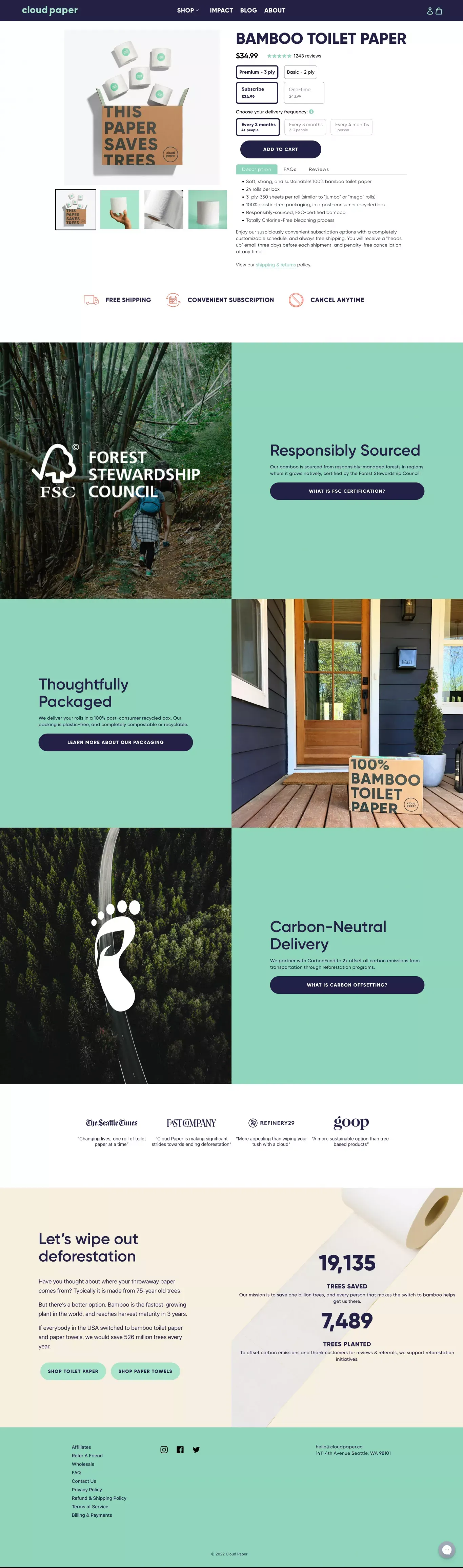 100% Bamboo Toilet Paper by Cloud Paper - Product page design