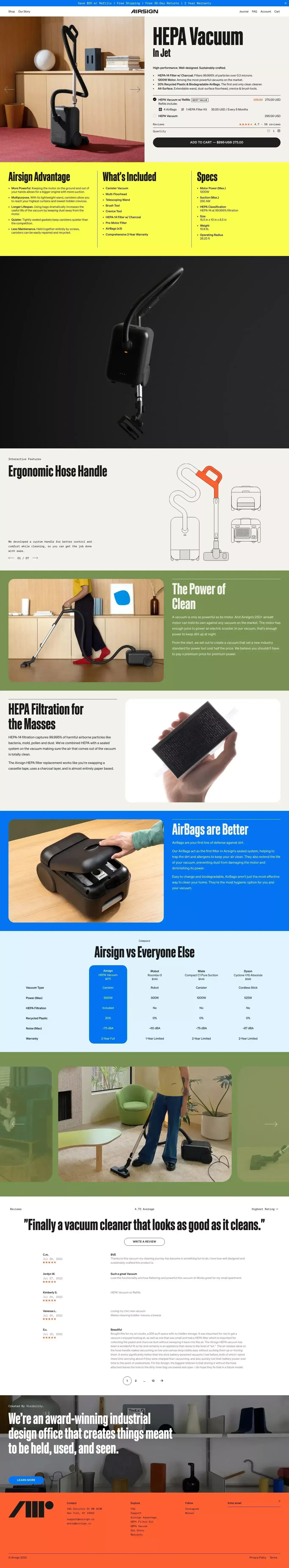 Airsign HEPA Vacuum - Airsign - Product page design