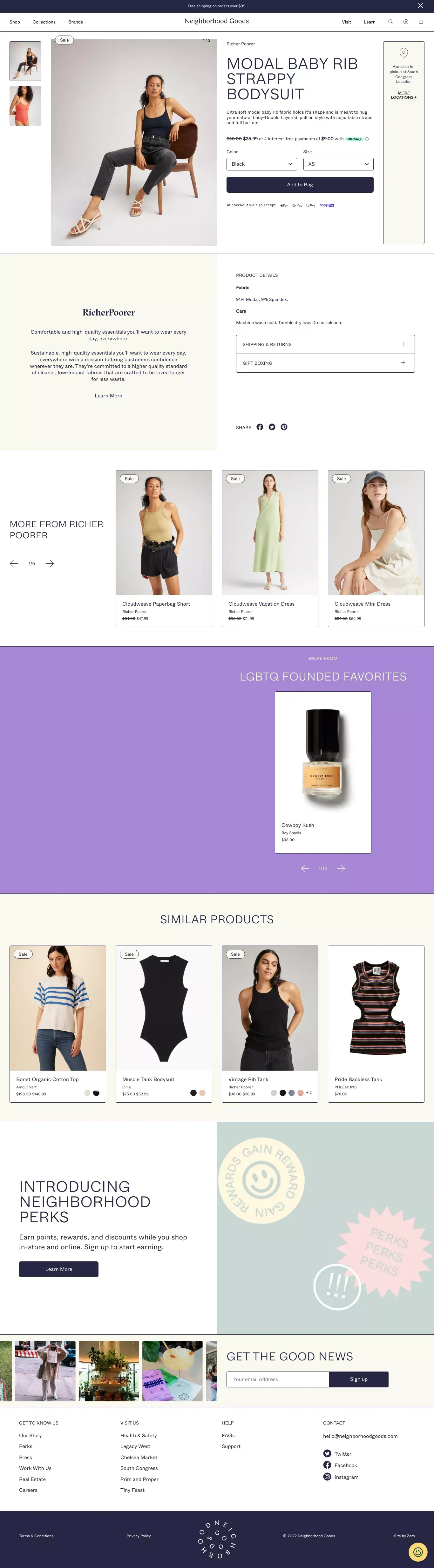 Modal Baby Rib Strappy Bodysuit by Richer Poorer/ Neighborhood Goods - Product page design