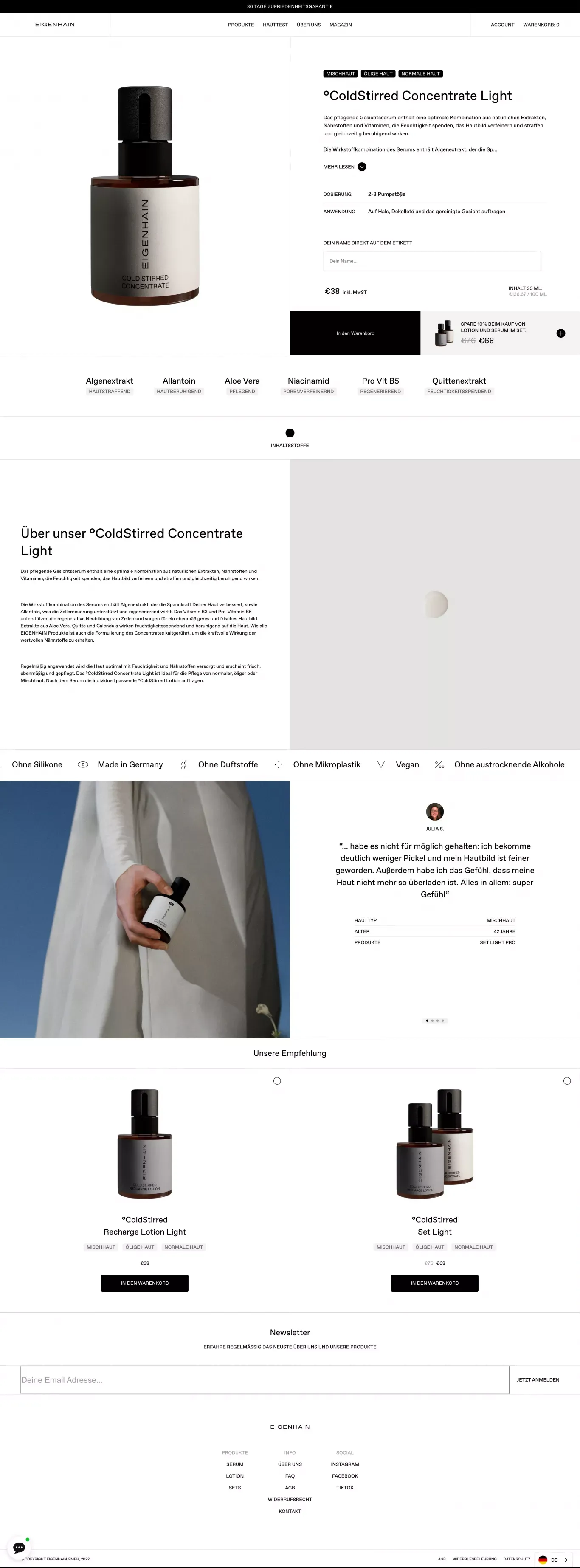 °ColdStirred Concentrate Light – EIGENHAIN Skincare - Product page design
