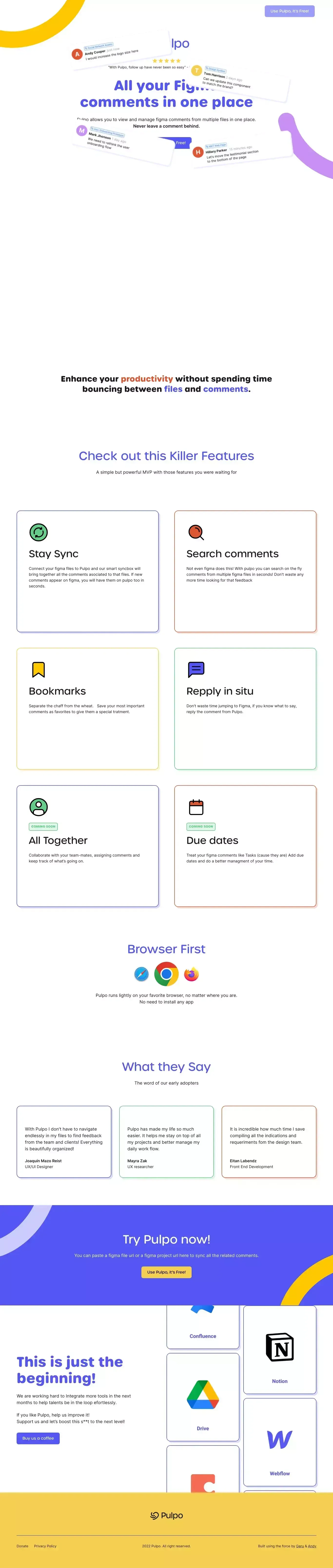 Pulpo, All your Figma comments in one place - Landing design