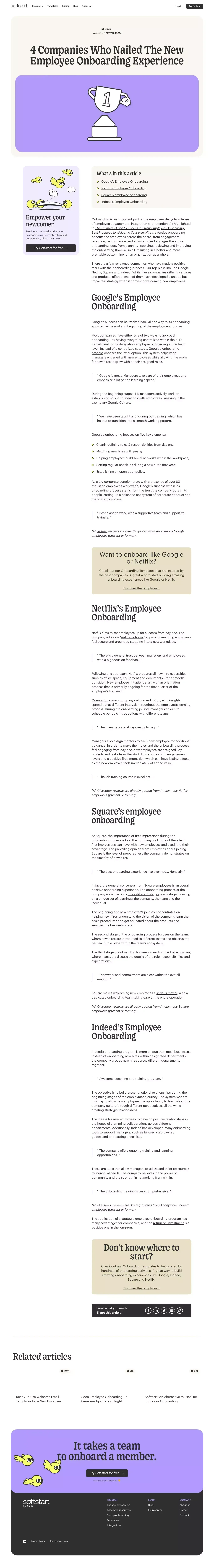 4 Companies Who Nailed The New Employee Onboarding Experience - softstart - Blog Post design