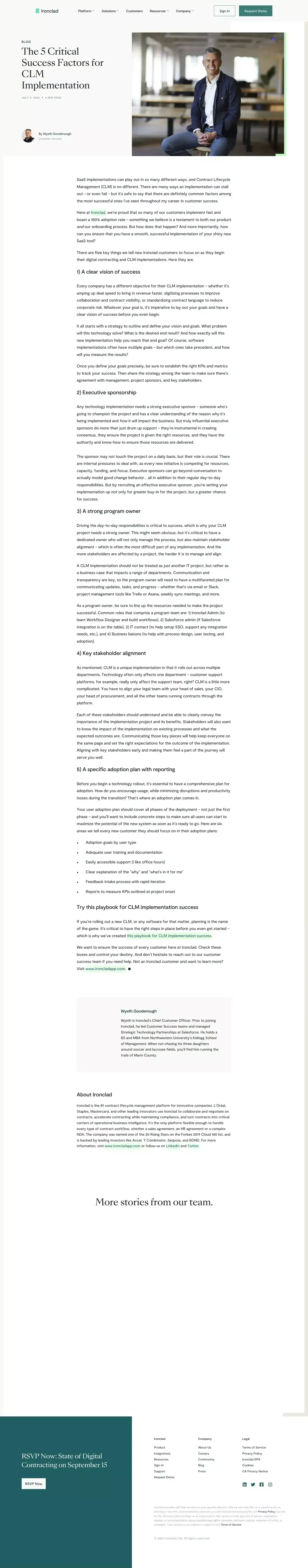 The 5 Critical Success Factors for CLM Implementation | Ironclad - Blog Post design