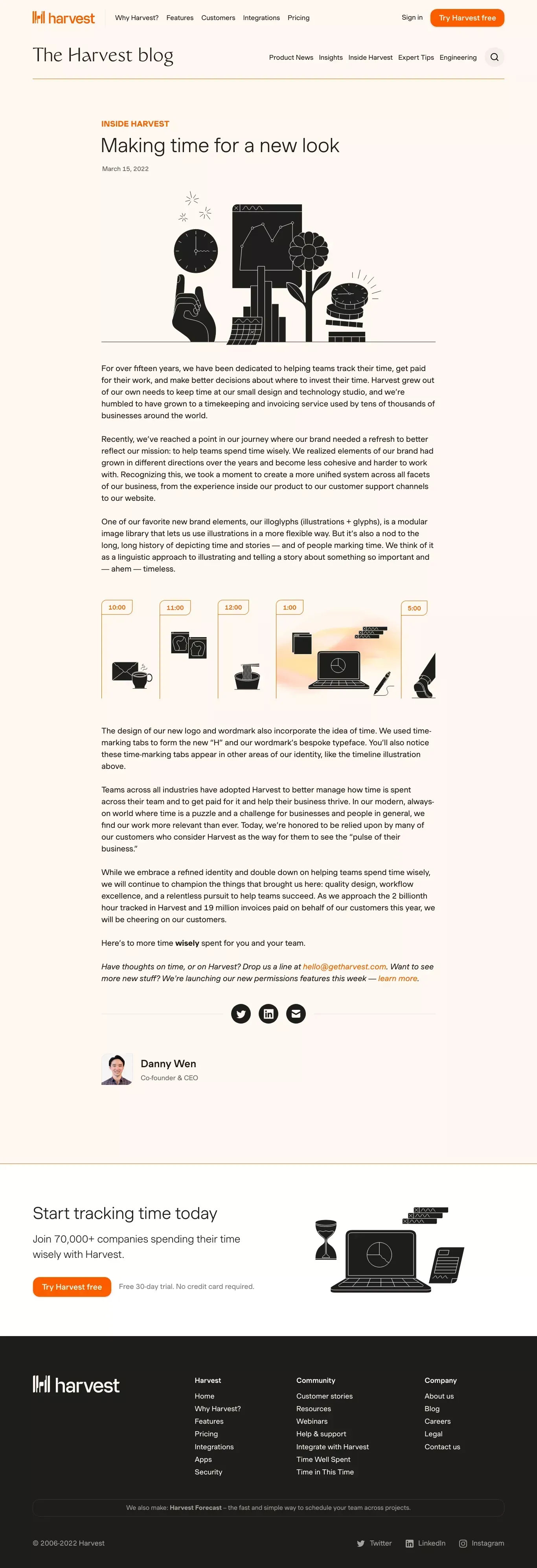 Making time for a new look - Harvest - Blog Post design