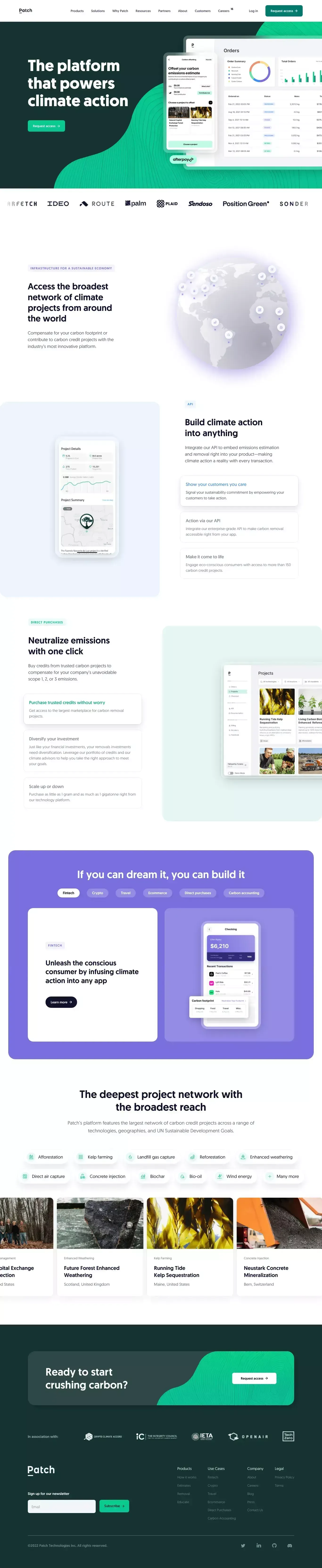 The platform that powers climate action | Patch.io - Landing design