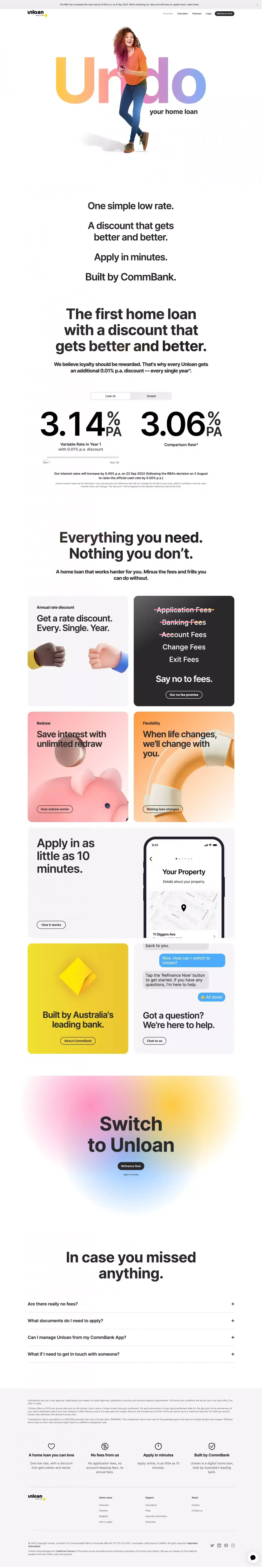 Unloan | Built by CommBank - Landing design