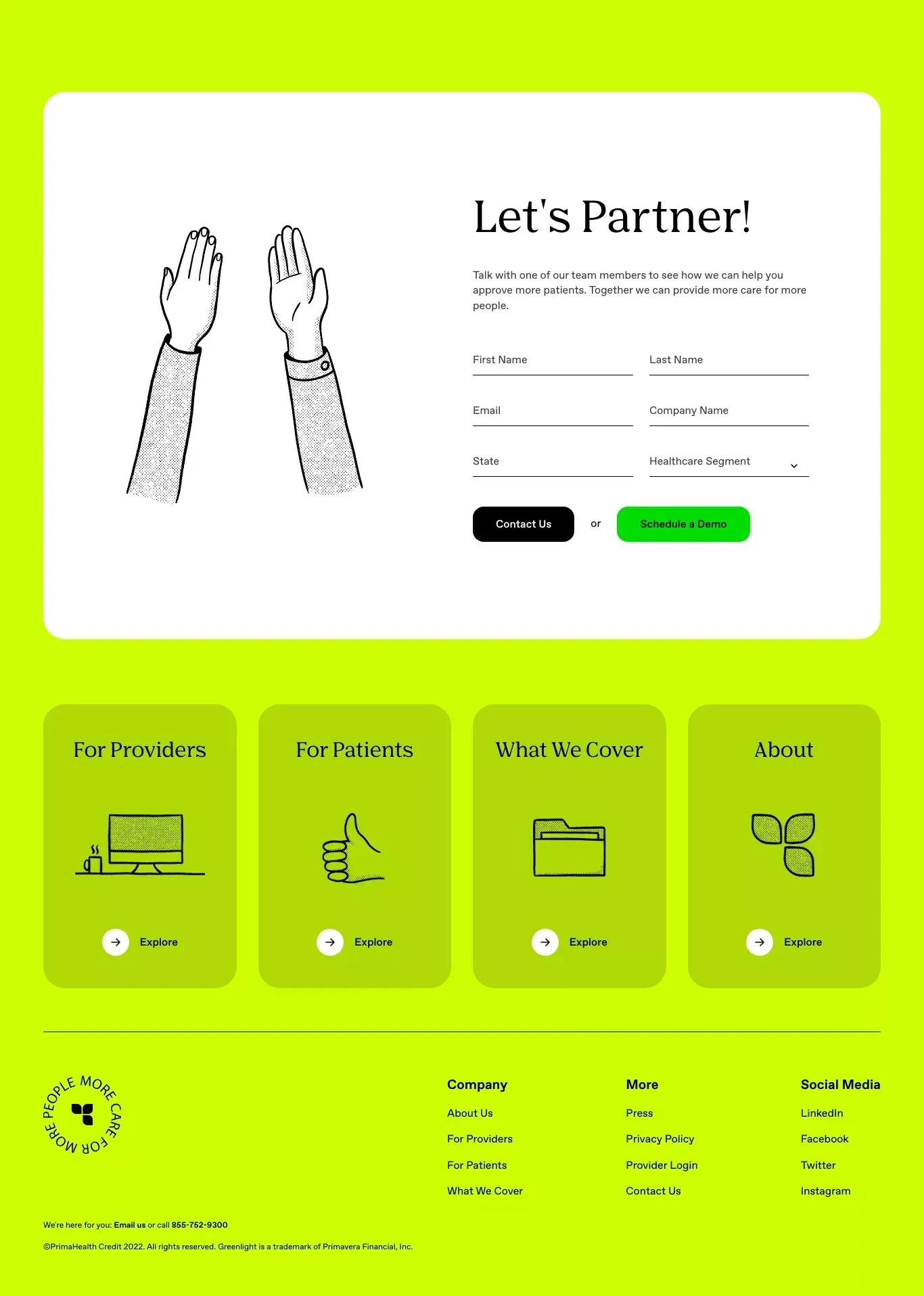 Let's Partner | PrimaHealth Credit - Sign Up design