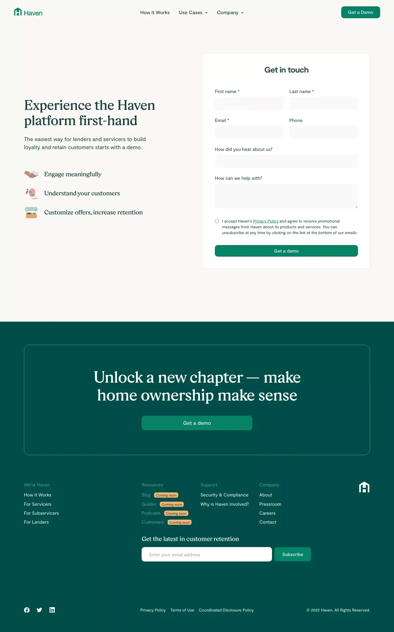 Request a demo of Haven’s platform – Haven - Sign Up design