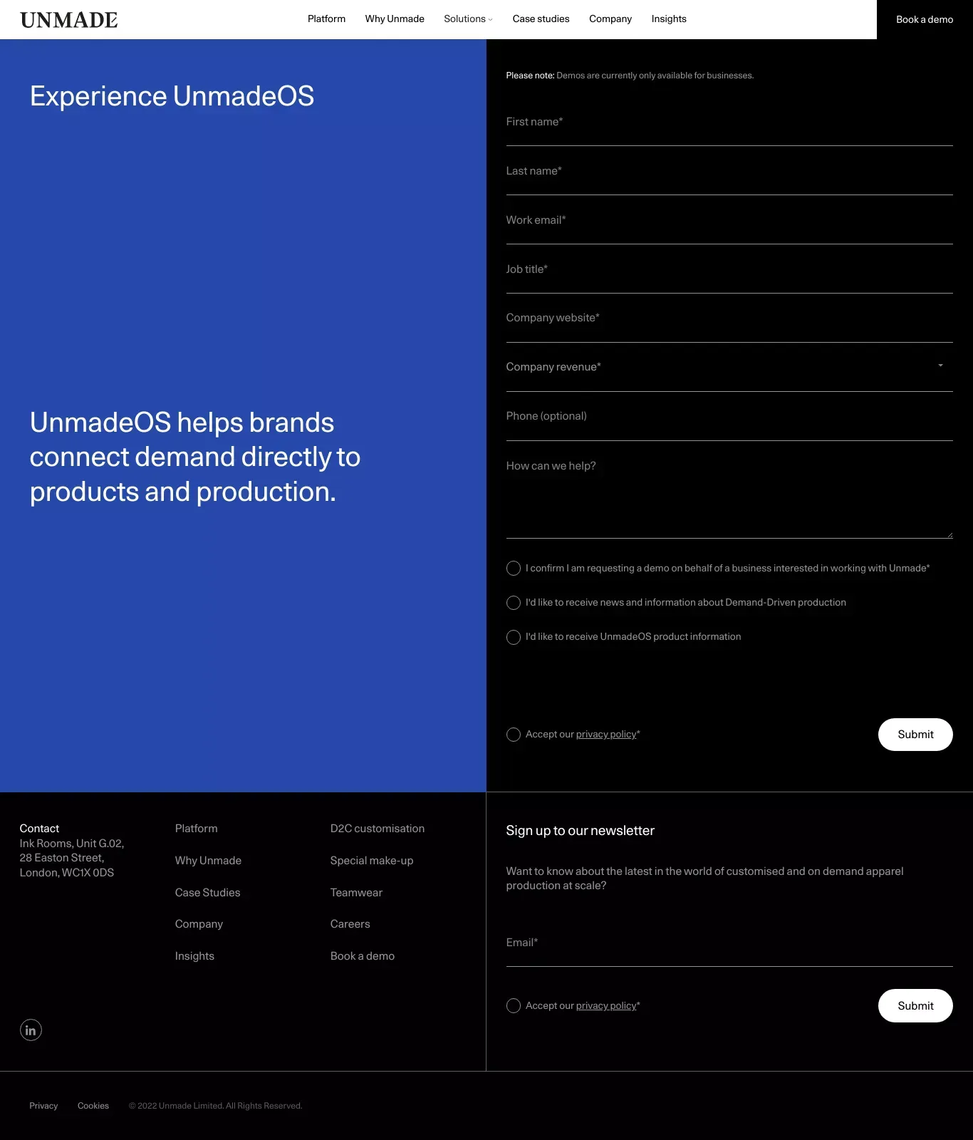 Book a Demo | Unmade - Sign Up design