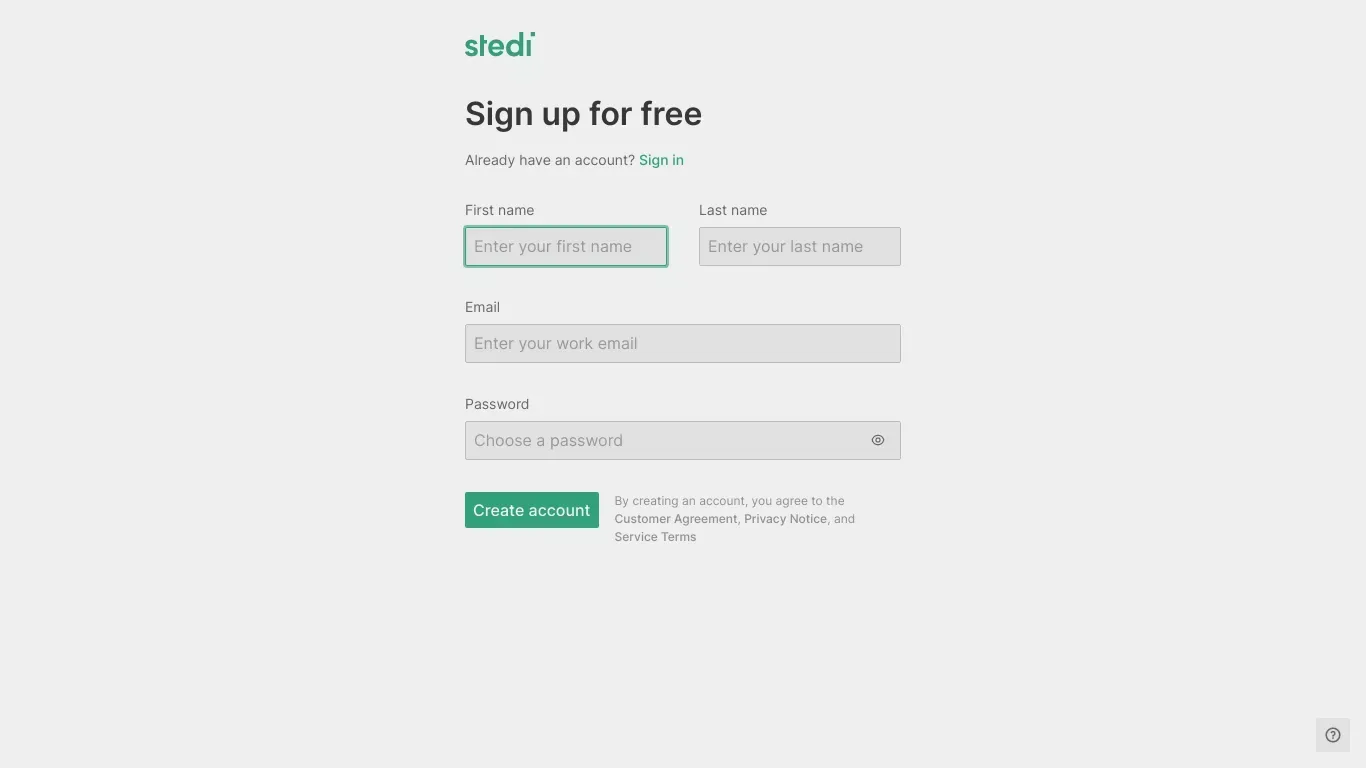 Sign up for free - Stedi - Sign Up design