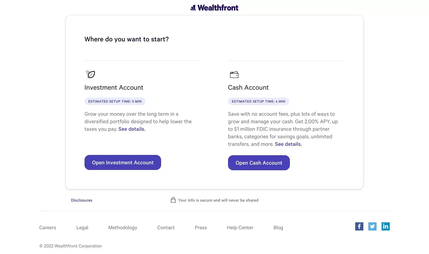 Investment Management, Online Financial Advisor | Wealthfront - Sign Up design