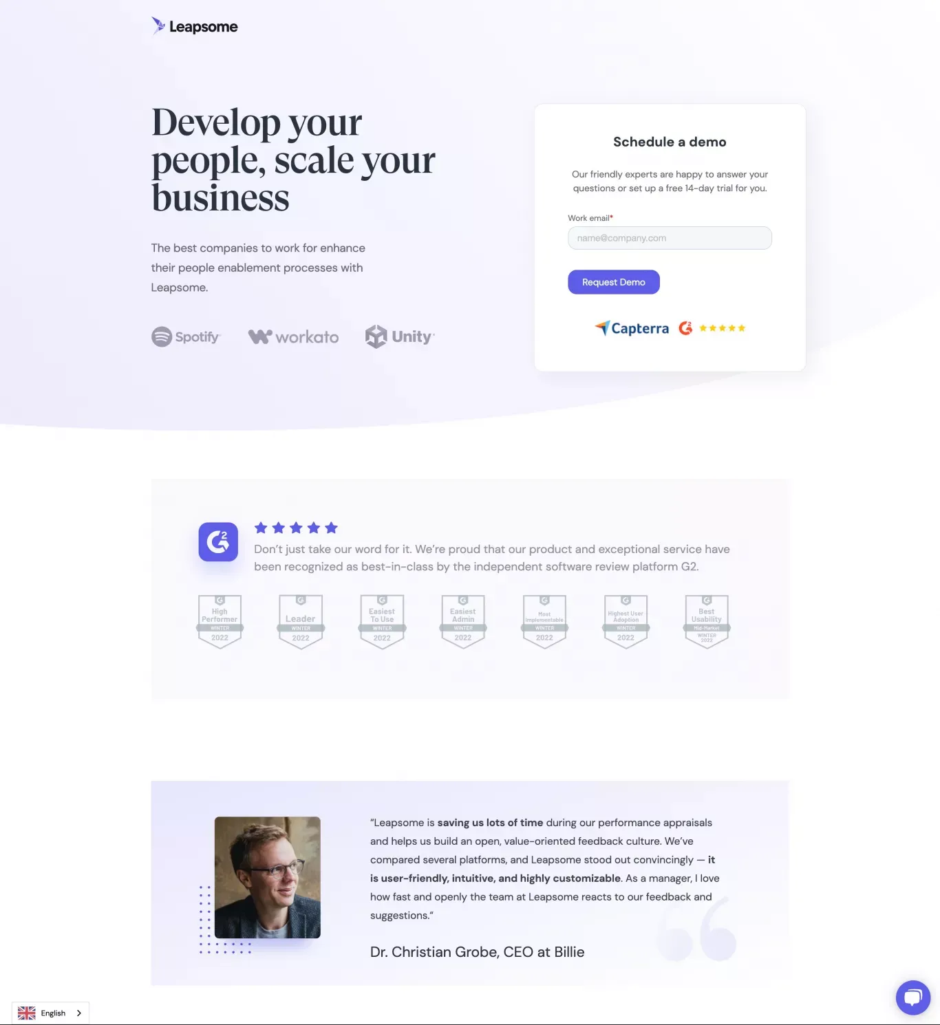 Request a Demo or Trial  | Leapsome - Sign Up design