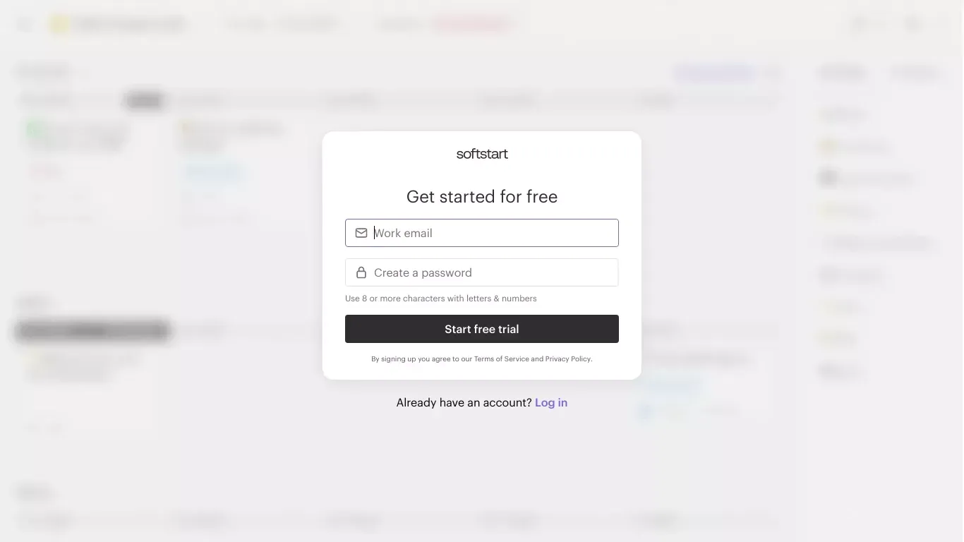 Softstart - Sign Up design