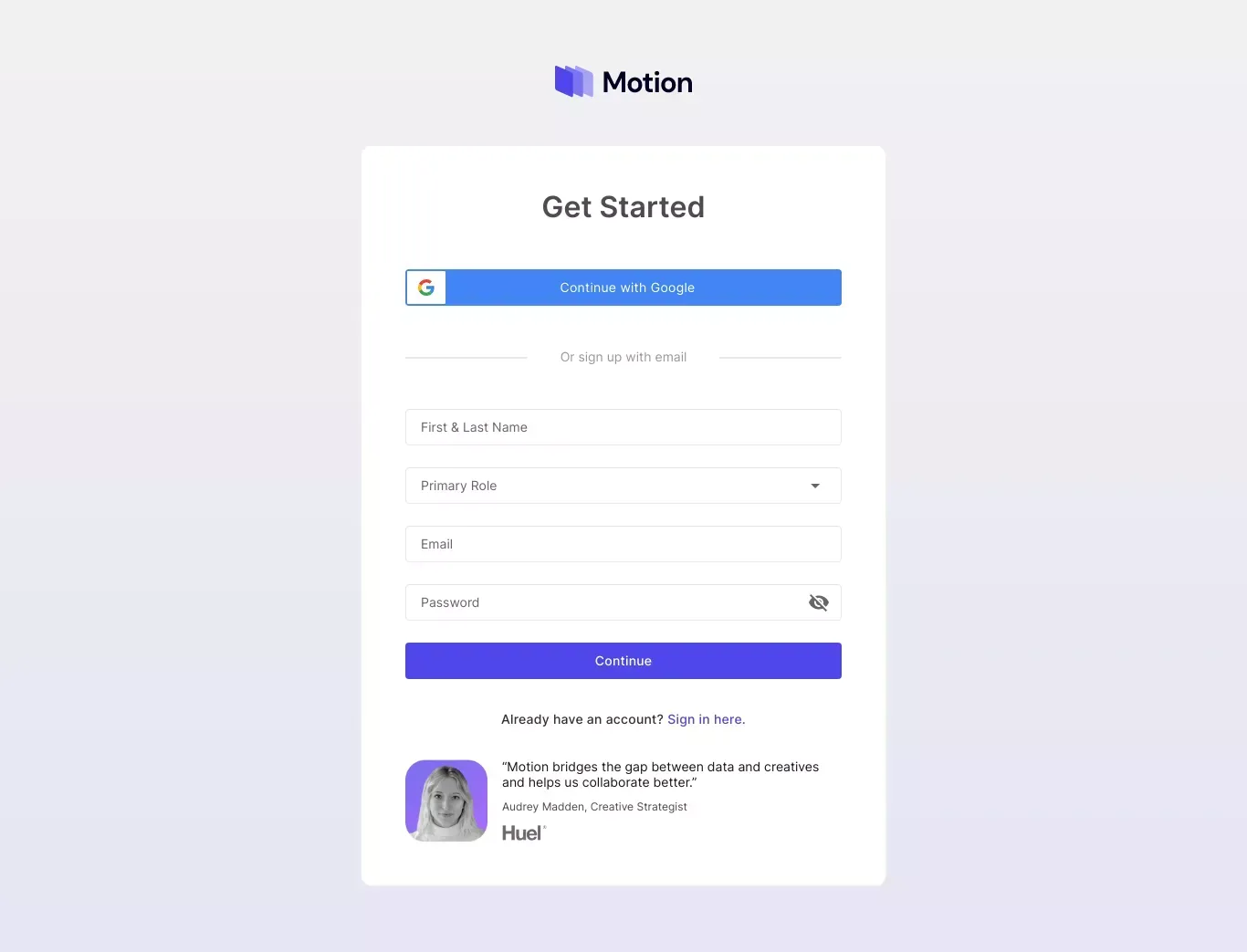 Motion - Sign Up design