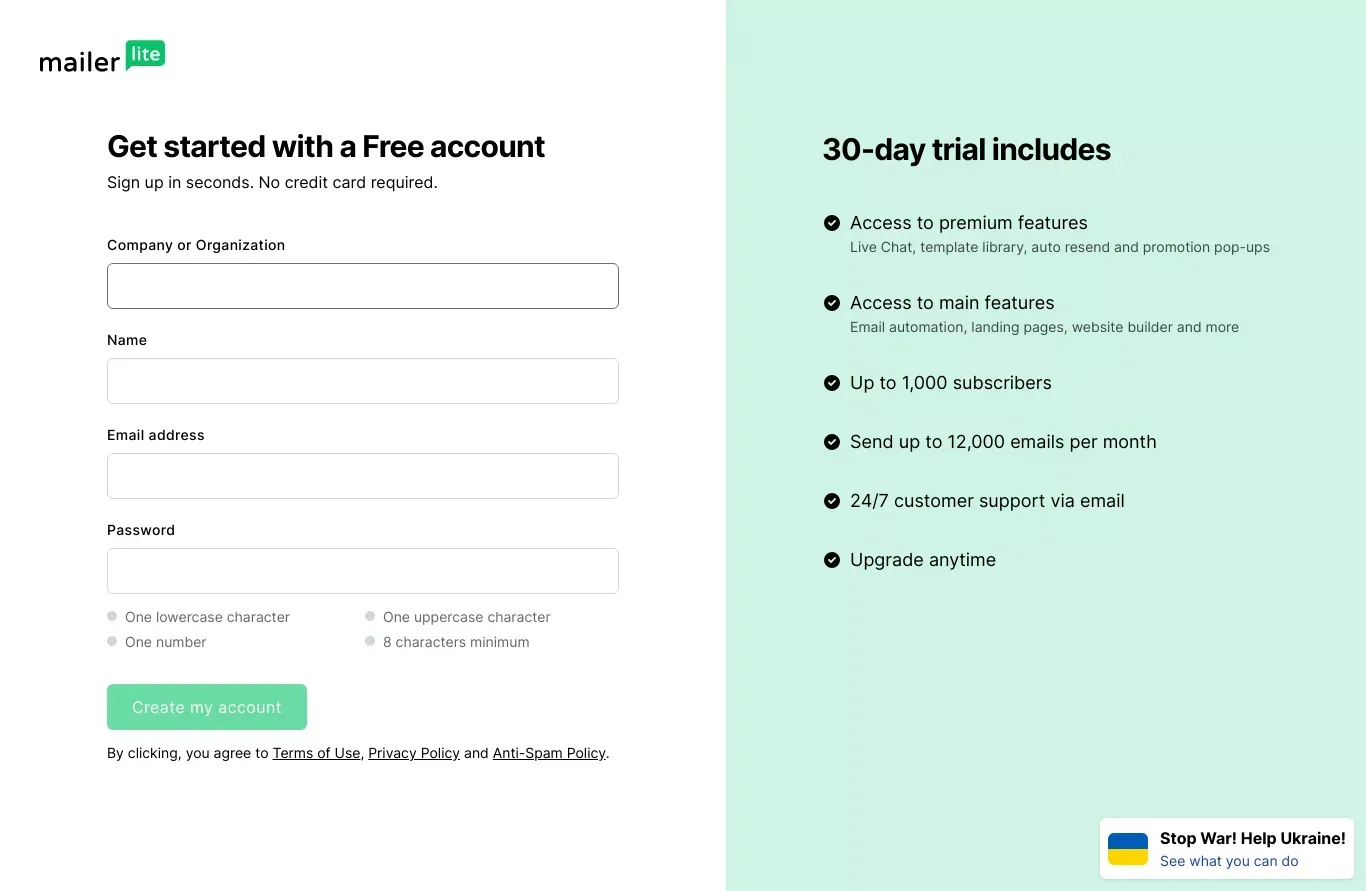 Get Started with a Free Account - MailerLite - Sign Up design