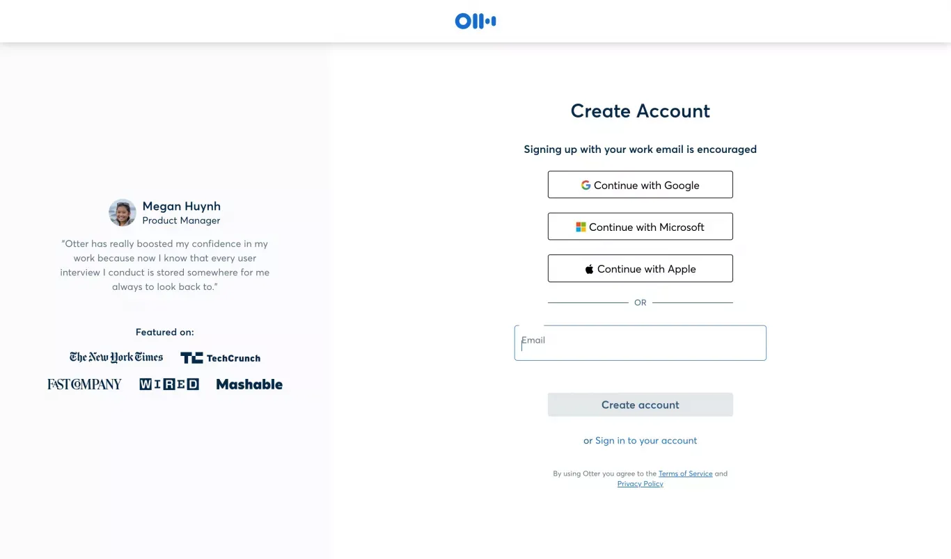 Otter.ai - Sign up for real-time and shareable meeting notes - Sign Up design