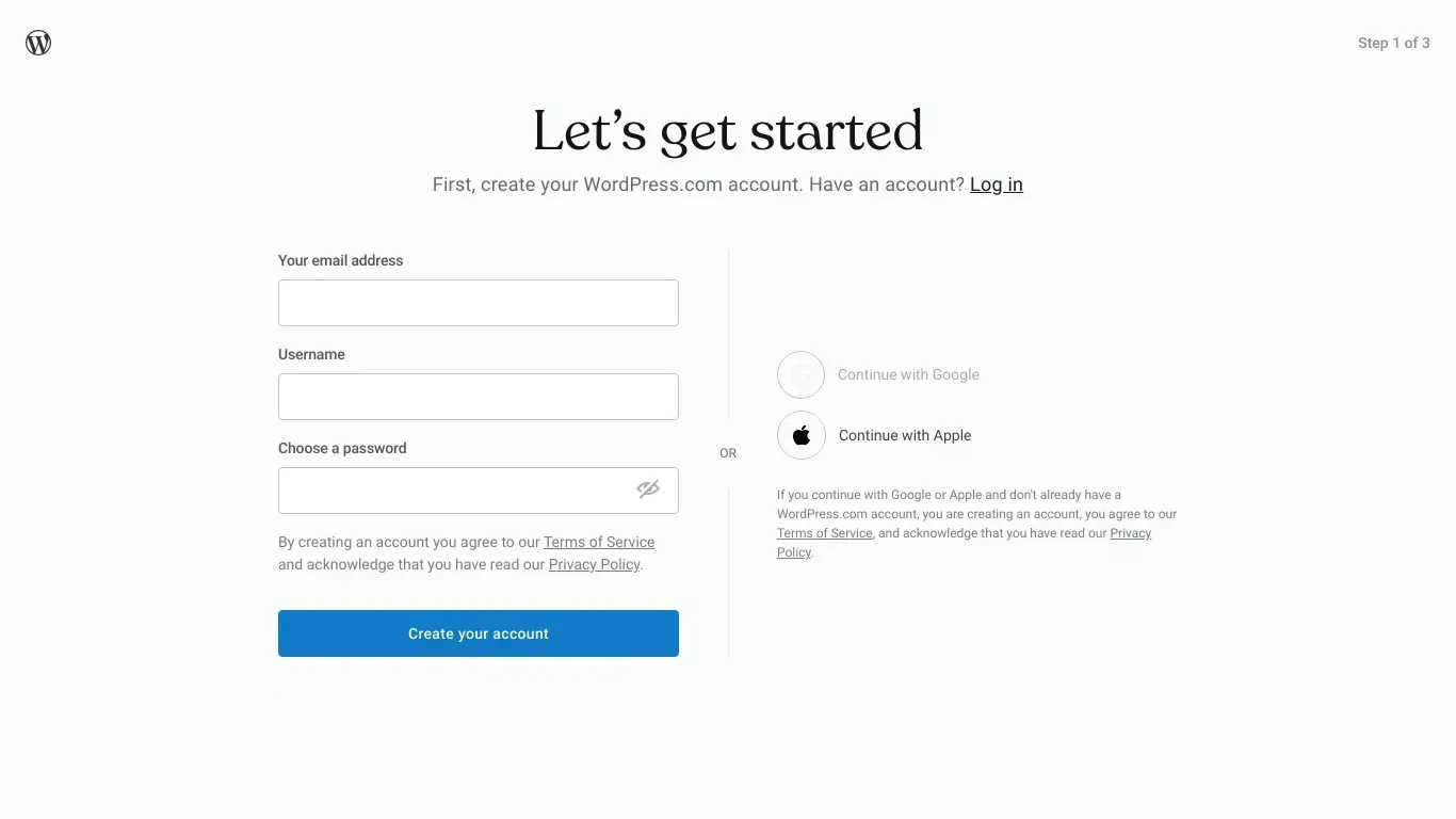 WordPress.com - Sign Up design