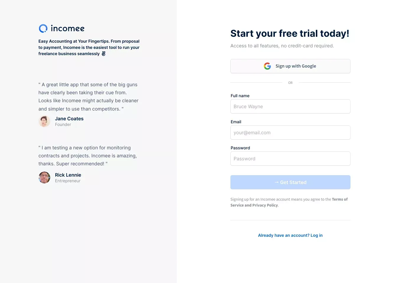 Signup - Incomee - Sign Up design