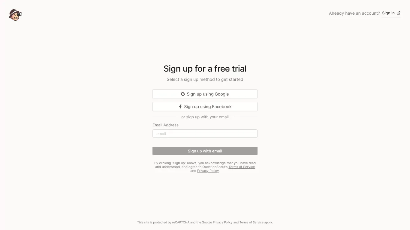 QuestionScout - Sign Up design