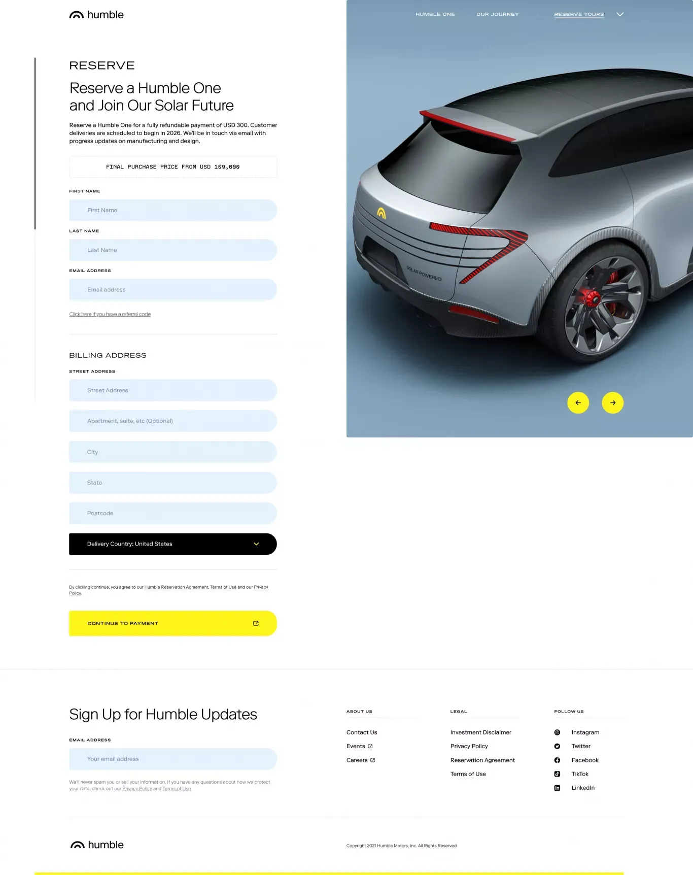 Humble Motors - Sign Up design