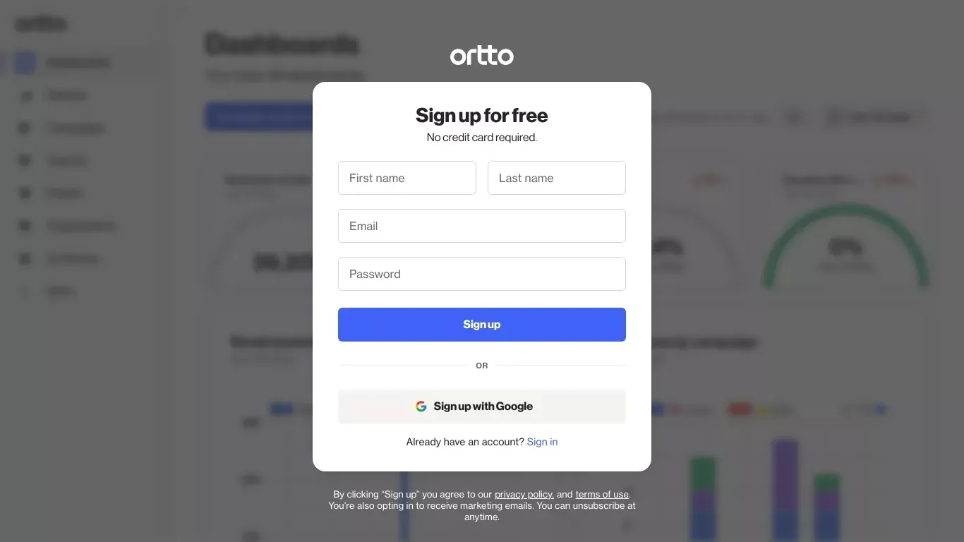 Ortto App - Sign Up design