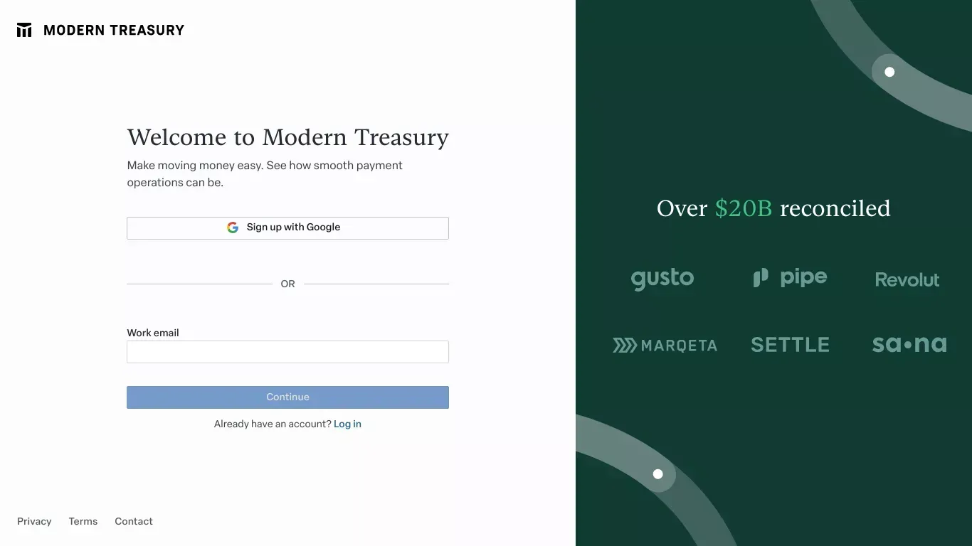 Modern Treasury - Sign Up design