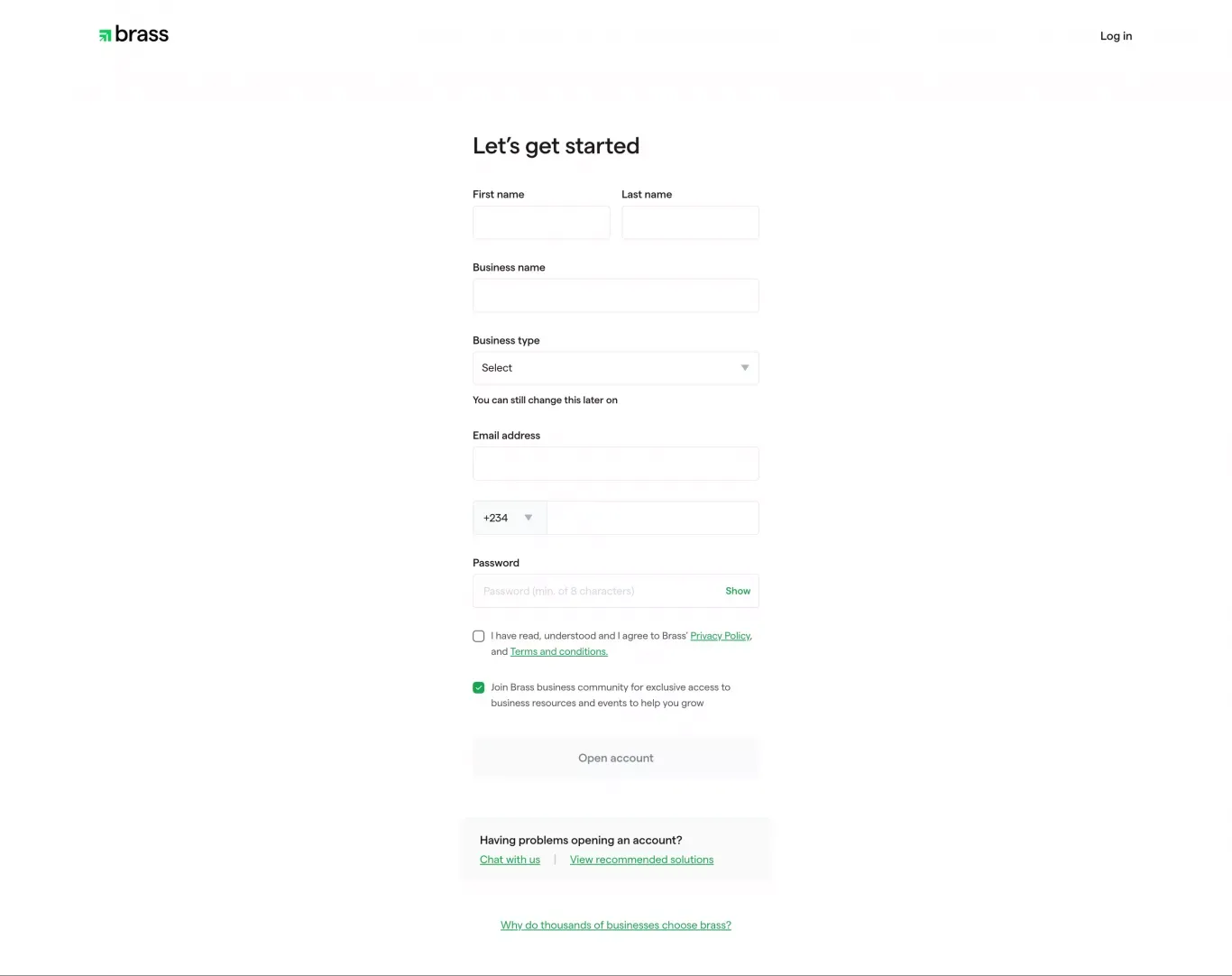 Brass | Business banking - Sign Up design